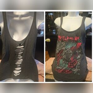 Fox Charcoal Graphic Cut-Out Tank Top